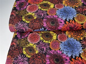 Patchwork stof - Country gardens, smukke blomster i mørkere toner